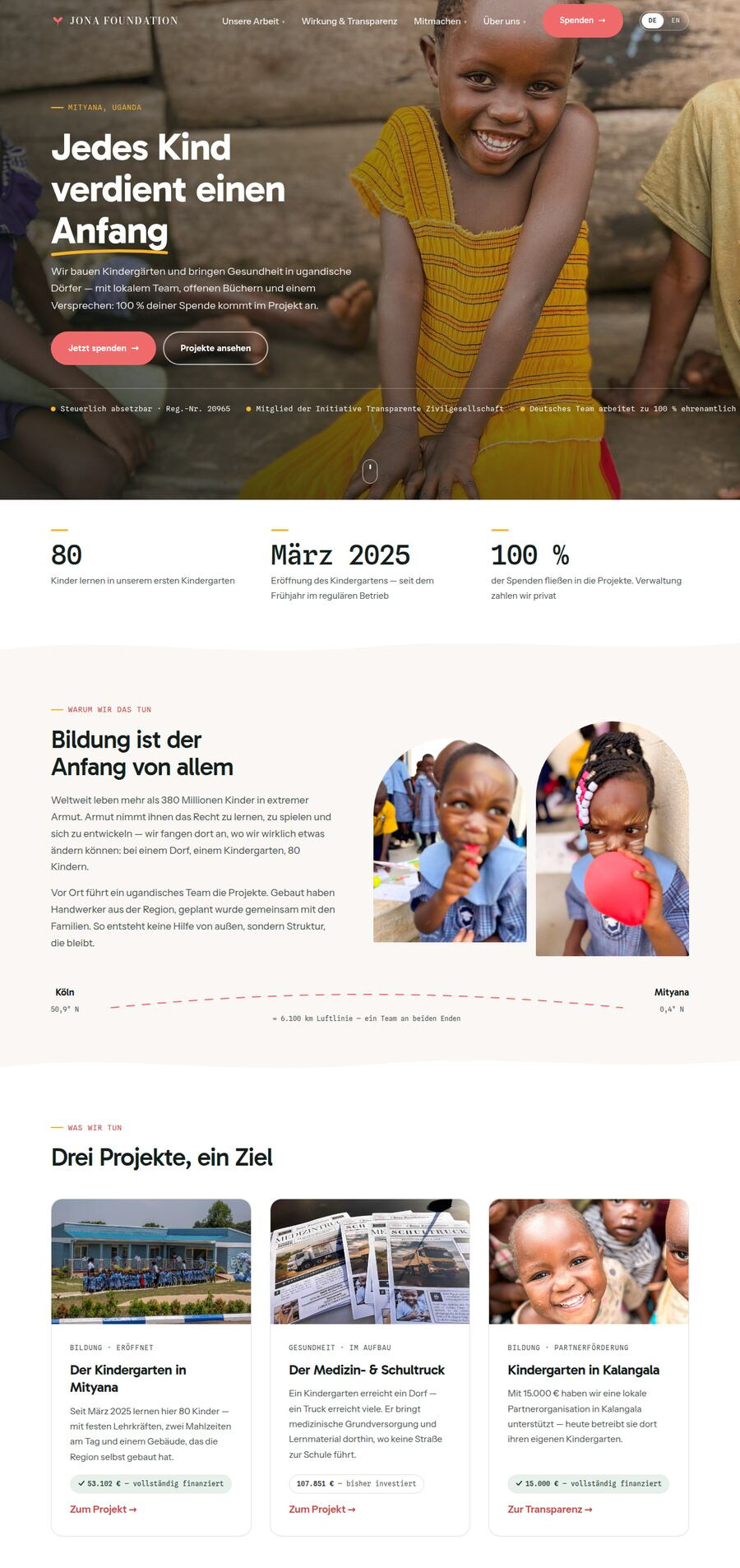 Die Startseite der Jona Foundation